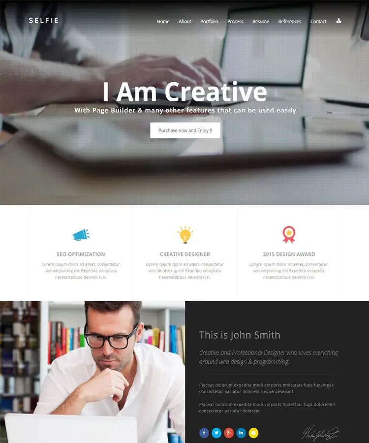 Selfie - Responsive Personal CV WordPress Theme