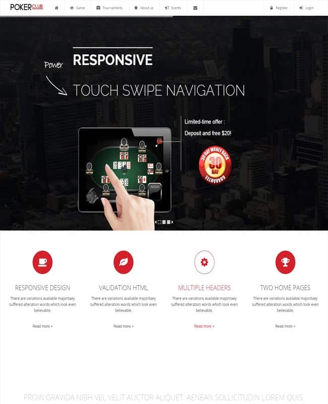 Poker Club - Parallax effect Casino Gambling Responsive Template