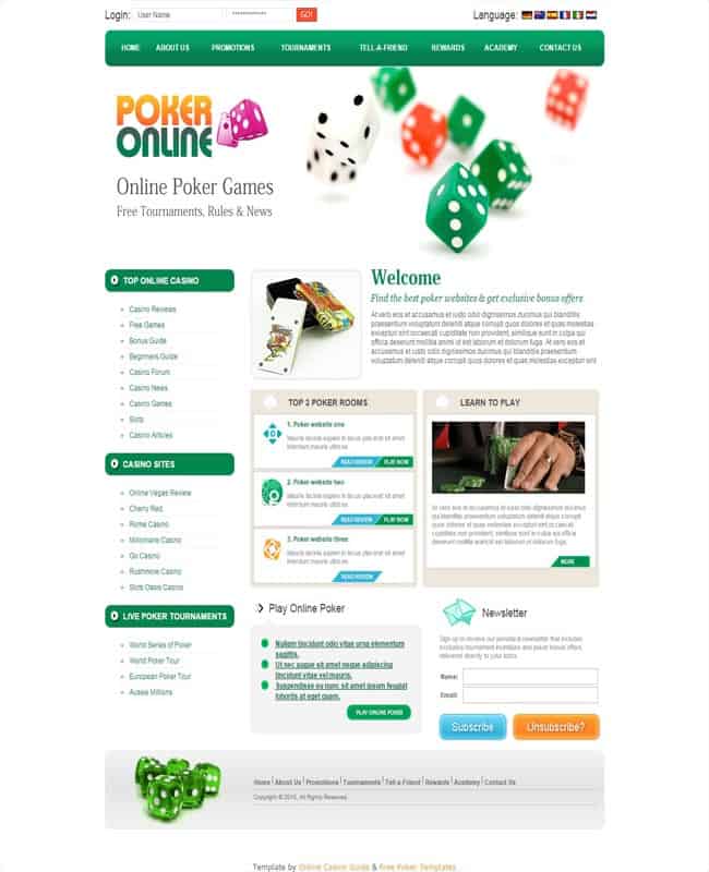 Poker Online - Online Free Poker Games website Template