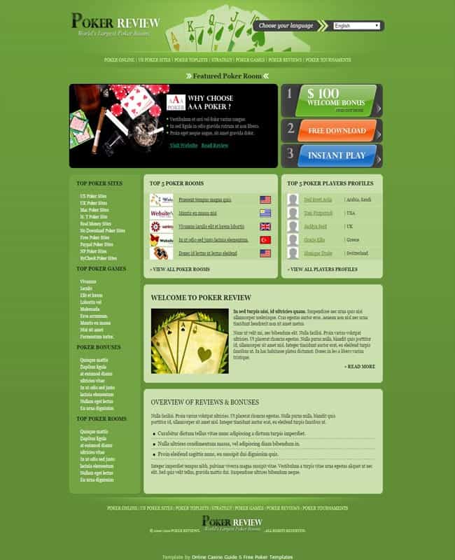 Poker Review - World Largest Poker Rooms Free website Template