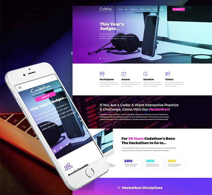 Codathon - Hackathon for Coders Landing WordPress Theme