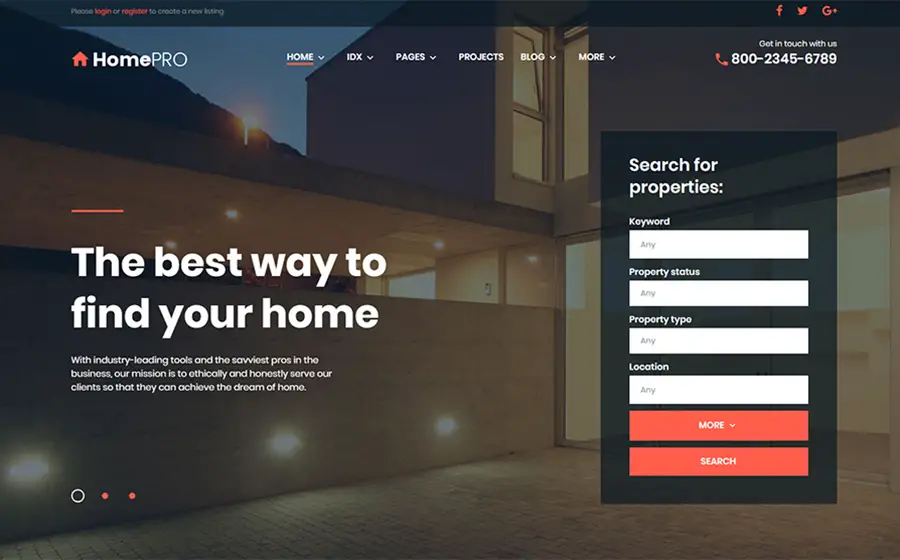 HomePro Real Estate Portal WordPress Theme