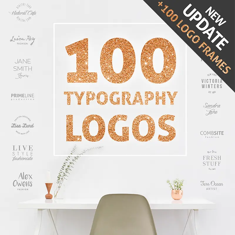 100 Typography Logos + 100 Frames Bundle