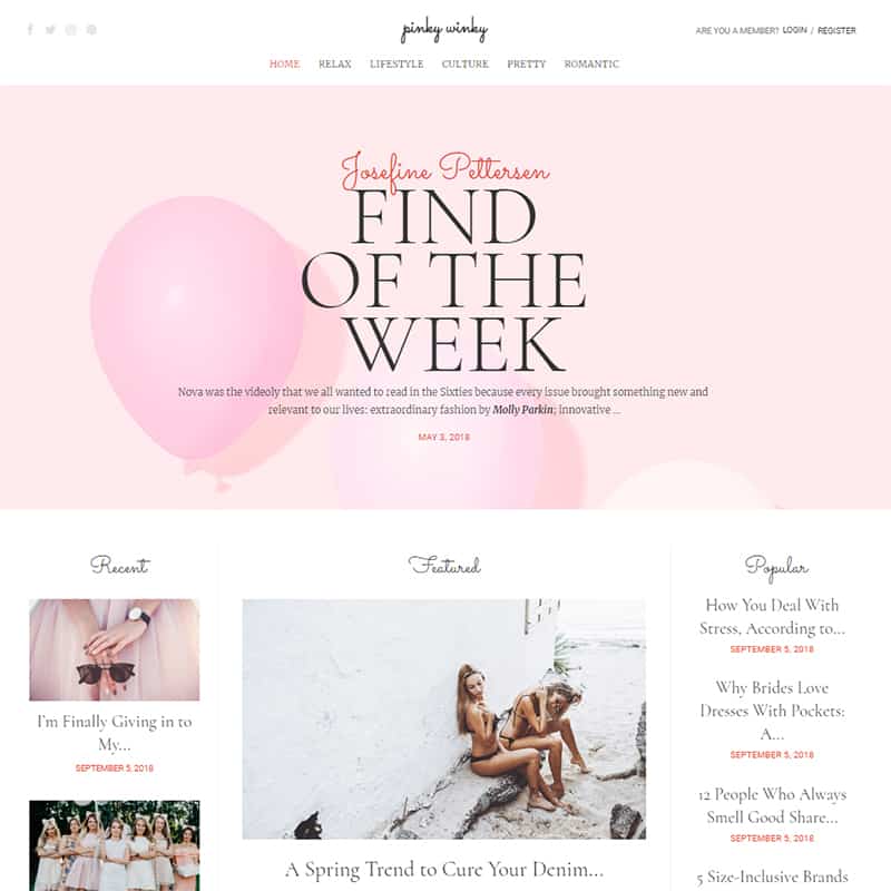 Pinky Winky - Women blog Elementor template