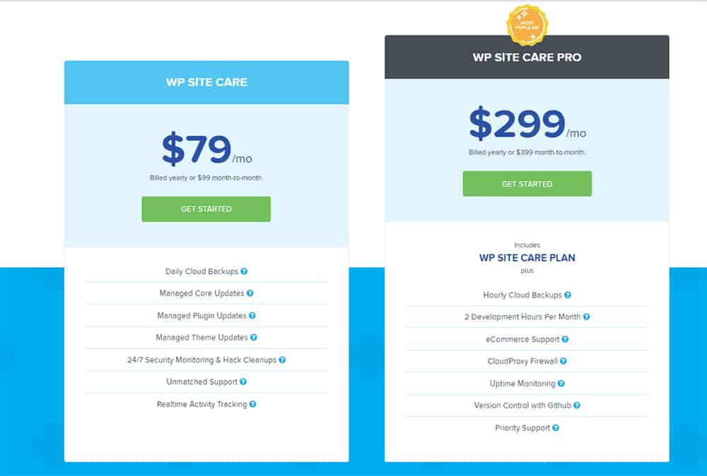 WPSiteCare pricing
