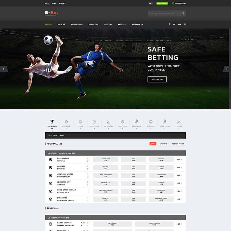S-Bet Online Sports Betting Multipage HTML template