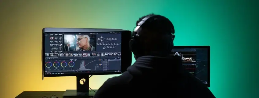 Man infront of computer doing video editing